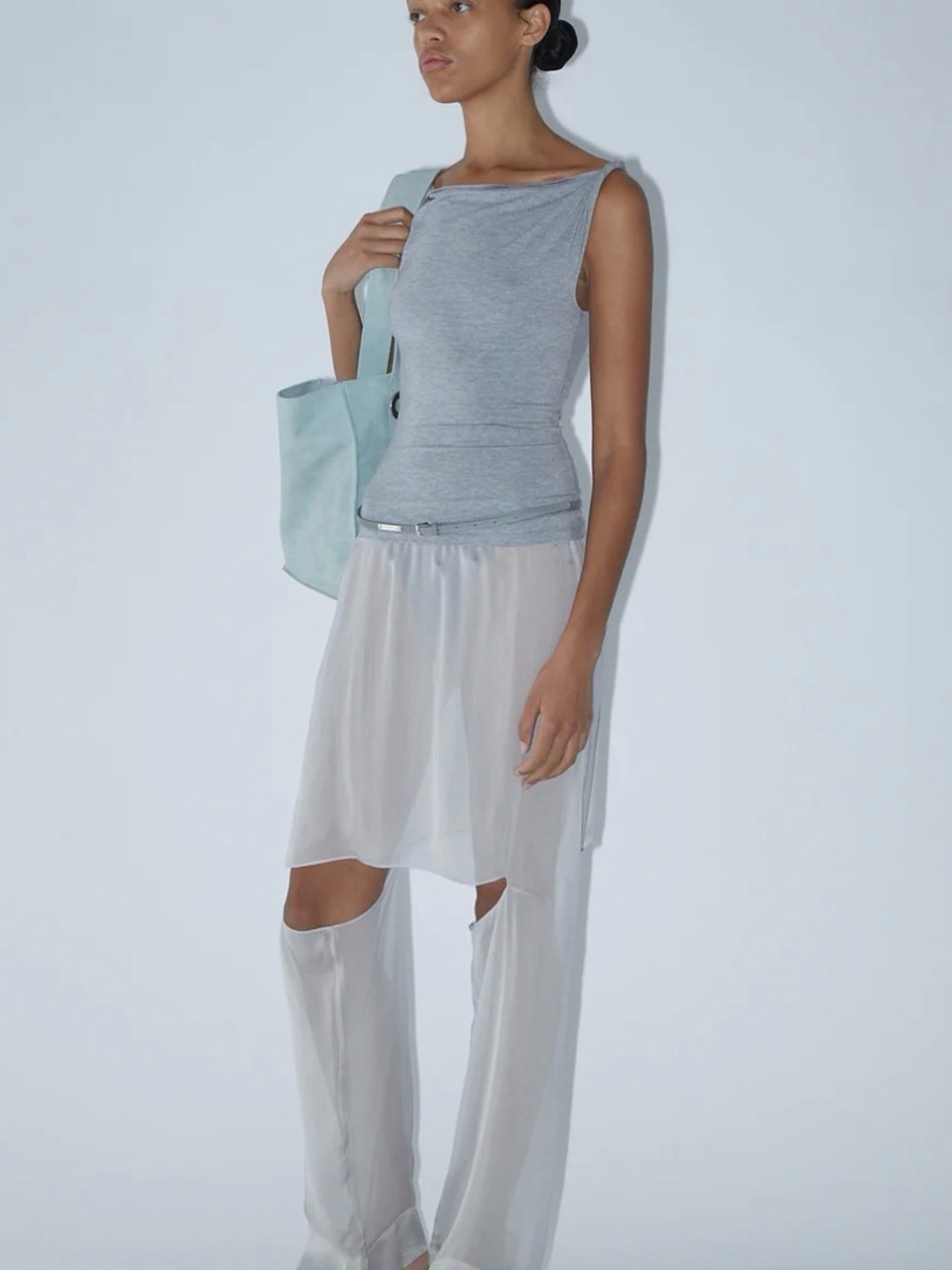 Paloma Wool Gray Sleeveless Draped Neck Top - Picture 2 of 12